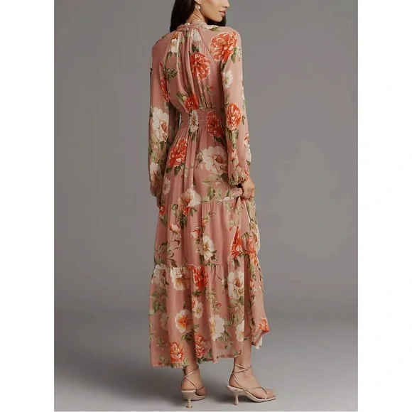 Anthropologie - The Somerset Long-Sleeve Mock-Neck Chiffon Maxi Dress - Picture 3 of 6